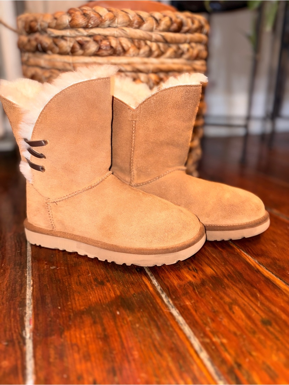 UGG Chestnut Suede Shearling-Lined Ankle Booties